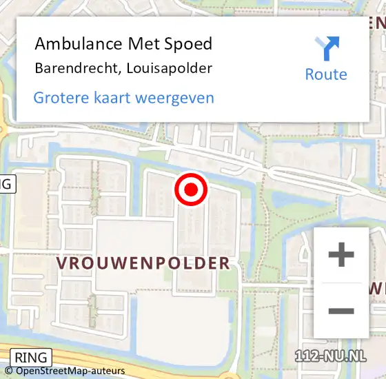 Locatie op kaart van de 112 melding: Ambulance Met Spoed Naar Barendrecht, Louisapolder op 30 januari 2024 20:58