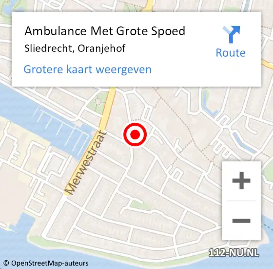 Locatie op kaart van de 112 melding: Ambulance Met Grote Spoed Naar Sliedrecht, Oranjehof op 30 januari 2024 21:02