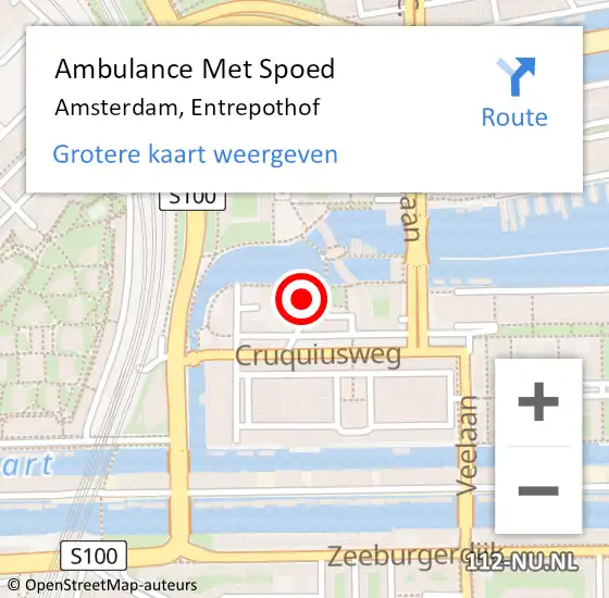 Locatie op kaart van de 112 melding: Ambulance Met Spoed Naar Amsterdam, Entrepothof op 30 januari 2024 21:32