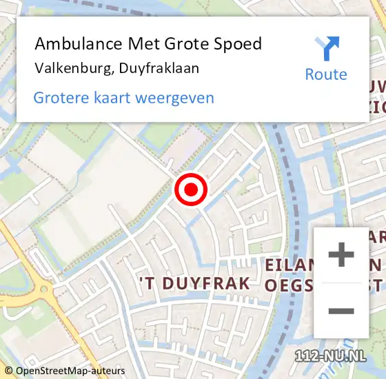 Locatie op kaart van de 112 melding: Ambulance Met Grote Spoed Naar Valkenburg, Duyfraklaan op 30 januari 2024 21:35