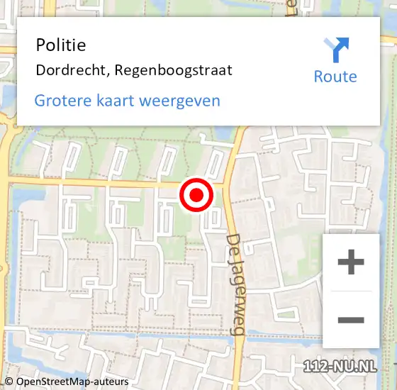 Locatie op kaart van de 112 melding: Politie Dordrecht, Regenboogstraat op 30 januari 2024 21:39