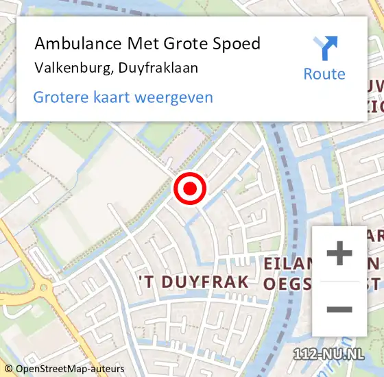 Locatie op kaart van de 112 melding: Ambulance Met Grote Spoed Naar Valkenburg, Duyfraklaan op 30 januari 2024 21:39