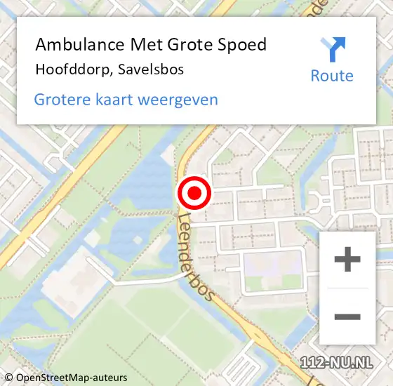 Locatie op kaart van de 112 melding: Ambulance Met Grote Spoed Naar Hoofddorp, Savelsbos op 30 januari 2024 21:47