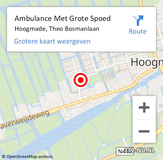 Locatie op kaart van de 112 melding: Ambulance Met Grote Spoed Naar Hoogmade, Theo Bosmanlaan op 30 januari 2024 23:07