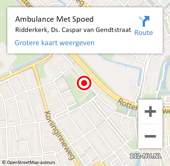 Locatie op kaart van de 112 melding: Ambulance Met Spoed Naar Ridderkerk, Ds. Caspar van Gendtstraat op 31 januari 2024 00:07