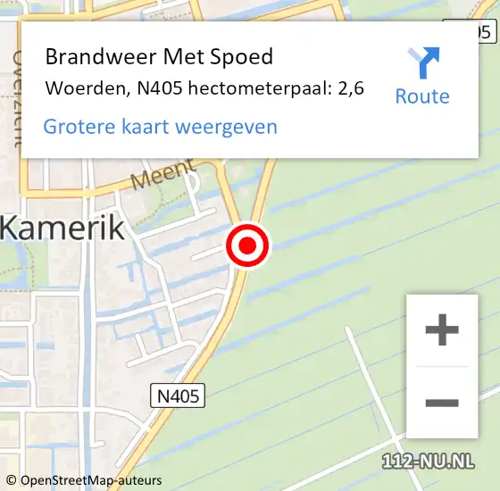 Locatie op kaart van de 112 melding: Brandweer Met Spoed Naar Woerden, N405 hectometerpaal: 2,6 op 31 januari 2024 00:12