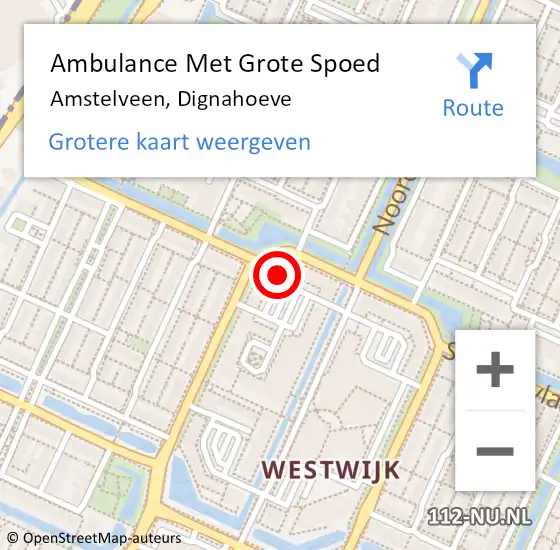Locatie op kaart van de 112 melding: Ambulance Met Grote Spoed Naar Amstelveen, Dignahoeve op 31 januari 2024 00:19