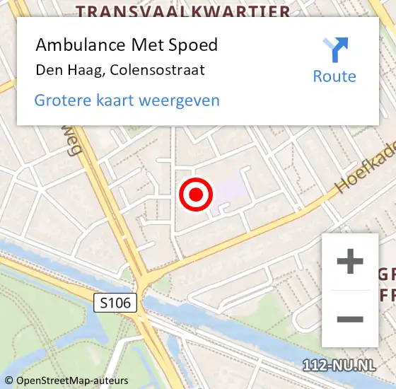 Locatie op kaart van de 112 melding: Ambulance Met Spoed Naar Den Haag, Colensostraat op 31 januari 2024 00:26