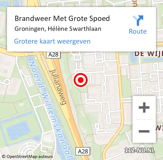 Locatie op kaart van de 112 melding: Brandweer Met Grote Spoed Naar Groningen, Hélène Swarthlaan op 31 januari 2024 04:33