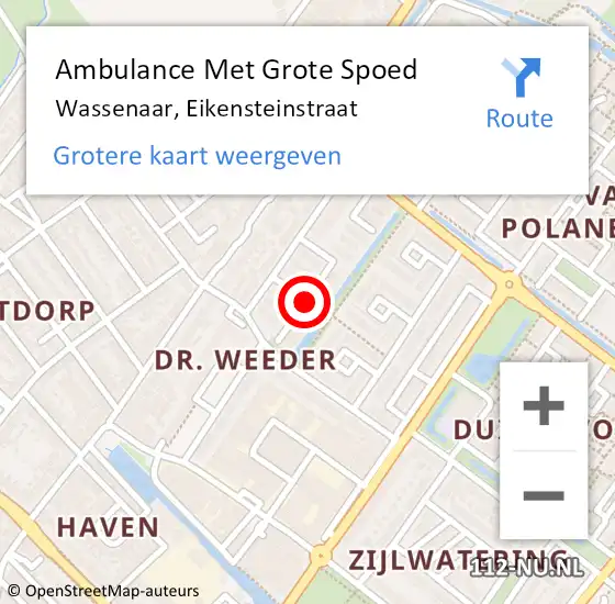 Locatie op kaart van de 112 melding: Ambulance Met Grote Spoed Naar Wassenaar, Eikensteinstraat op 31 januari 2024 05:06