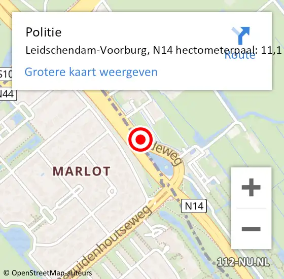 Locatie op kaart van de 112 melding: Politie Leidschendam-Voorburg, N14 hectometerpaal: 11,1 op 31 januari 2024 08:36