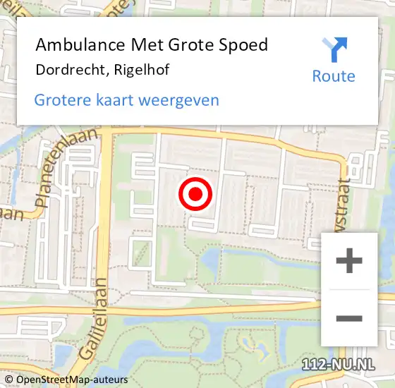 Locatie op kaart van de 112 melding: Ambulance Met Grote Spoed Naar Dordrecht, Rigelhof op 31 januari 2024 08:59