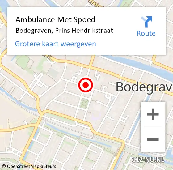 Locatie op kaart van de 112 melding: Ambulance Met Spoed Naar Bodegraven, Prins Hendrikstraat op 31 januari 2024 09:28