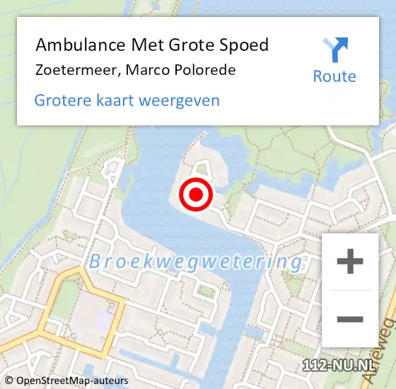 Locatie op kaart van de 112 melding: Ambulance Met Grote Spoed Naar Zoetermeer, Marco Polorede op 31 januari 2024 09:43