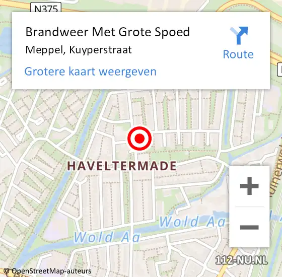 Locatie op kaart van de 112 melding: Brandweer Met Grote Spoed Naar Meppel, Kuyperstraat op 24 september 2014 08:10