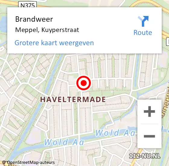 Locatie op kaart van de 112 melding: Brandweer Meppel, Kuyperstraat op 24 september 2014 08:11