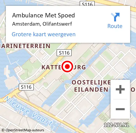 Locatie op kaart van de 112 melding: Ambulance Met Spoed Naar Amsterdam, Olifantswerf op 31 januari 2024 10:12