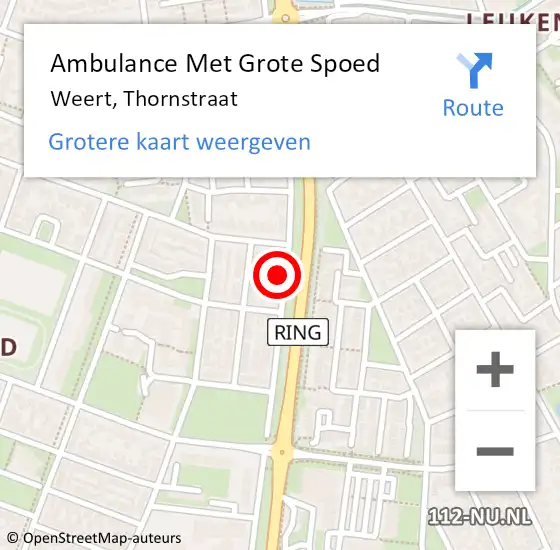 Locatie op kaart van de 112 melding: Ambulance Met Grote Spoed Naar Weert, Thornstraat op 31 januari 2024 10:45