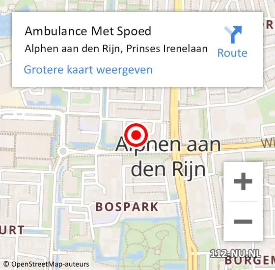 Locatie op kaart van de 112 melding: Ambulance Met Spoed Naar Alphen aan den Rijn, Prinses Irenelaan op 31 januari 2024 11:10