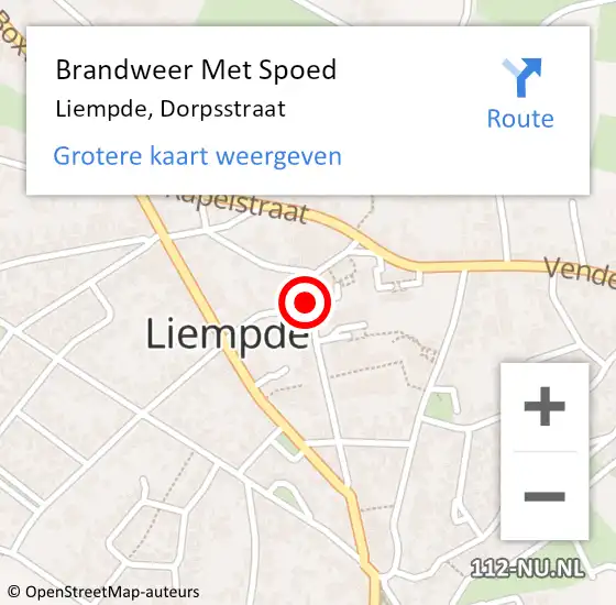 Locatie op kaart van de 112 melding: Brandweer Met Spoed Naar Liempde, Dorpsstraat op 31 januari 2024 11:12