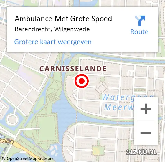 Locatie op kaart van de 112 melding: Ambulance Met Grote Spoed Naar Barendrecht, Wilgenwede op 31 januari 2024 12:05