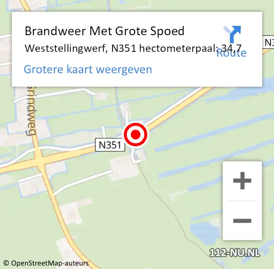 Locatie op kaart van de 112 melding: Brandweer Met Grote Spoed Naar Weststellingwerf, N351 hectometerpaal: 34,7 op 31 januari 2024 12:11