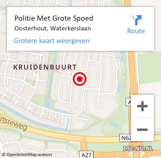 Locatie op kaart van de 112 melding: Politie Met Grote Spoed Naar Oosterhout, Waterkerslaan op 31 januari 2024 12:20
