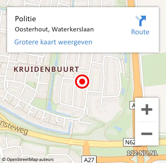 Locatie op kaart van de 112 melding: Politie Oosterhout, Waterkerslaan op 31 januari 2024 12:20