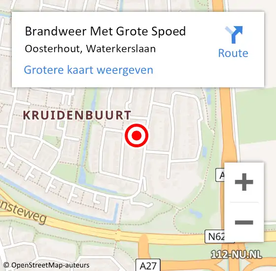 Locatie op kaart van de 112 melding: Brandweer Met Grote Spoed Naar Oosterhout, Waterkerslaan op 31 januari 2024 12:21
