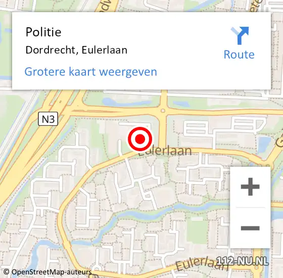 Locatie op kaart van de 112 melding: Politie Dordrecht, Eulerlaan op 31 januari 2024 12:35