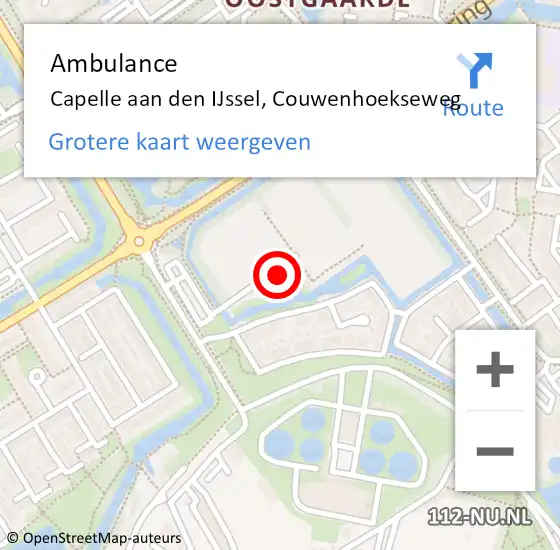 Locatie op kaart van de 112 melding: Ambulance Capelle aan den IJssel, Couwenhoekseweg op 31 januari 2024 12:38