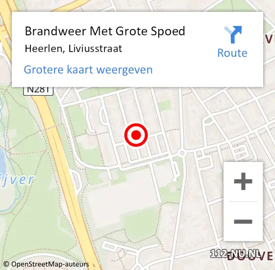 Locatie op kaart van de 112 melding: Brandweer Met Grote Spoed Naar Heerlen, Liviusstraat op 31 januari 2024 12:40