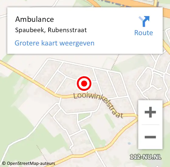 Locatie op kaart van de 112 melding: Ambulance Spaubeek, Rubensstraat op 24 september 2014 08:41