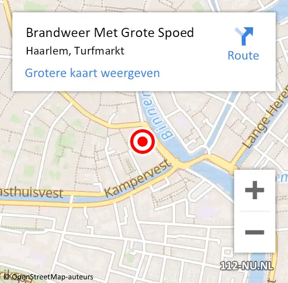 Locatie op kaart van de 112 melding: Brandweer Met Grote Spoed Naar Haarlem, Turfmarkt op 31 januari 2024 13:53