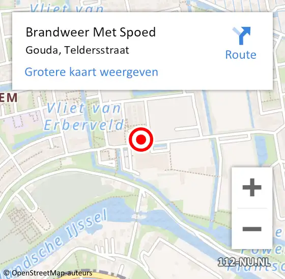 Locatie op kaart van de 112 melding: Brandweer Met Spoed Naar Gouda, Teldersstraat op 31 januari 2024 14:33