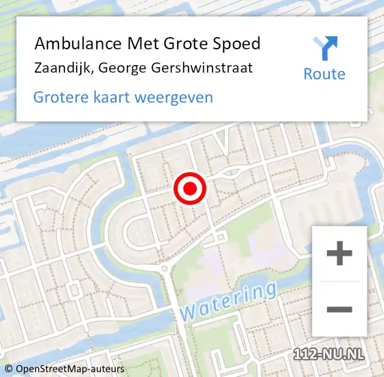Locatie op kaart van de 112 melding: Ambulance Met Grote Spoed Naar Zaandijk, George Gershwinstraat op 31 januari 2024 14:36