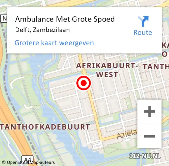 Locatie op kaart van de 112 melding: Ambulance Met Grote Spoed Naar Delft, Zambezilaan op 31 januari 2024 14:37