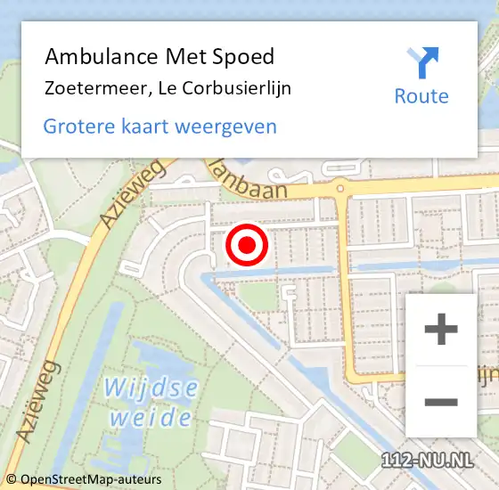 Locatie op kaart van de 112 melding: Ambulance Met Spoed Naar Zoetermeer, Le Corbusierlijn op 31 januari 2024 14:48