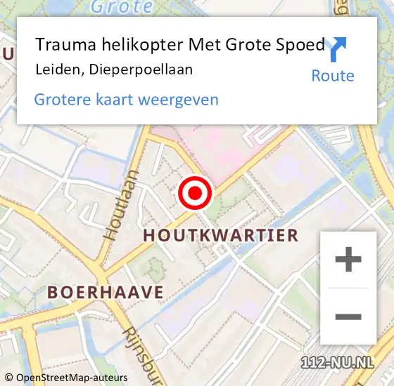 Locatie op kaart van de 112 melding: Trauma helikopter Met Grote Spoed Naar Leiden, Dieperpoellaan op 31 januari 2024 15:01