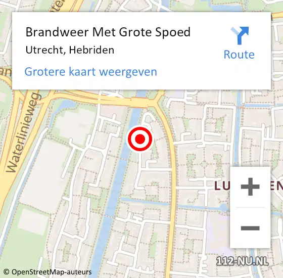 Locatie op kaart van de 112 melding: Brandweer Met Grote Spoed Naar Utrecht, Hebriden op 31 januari 2024 15:35