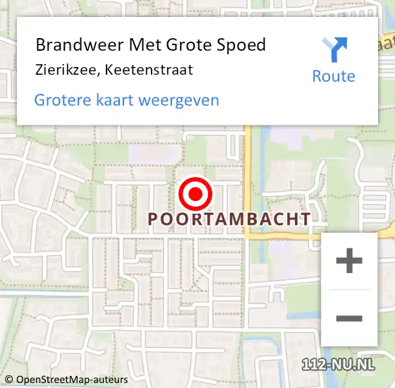 Locatie op kaart van de 112 melding: Brandweer Met Grote Spoed Naar Zierikzee, Keetenstraat op 31 januari 2024 16:06