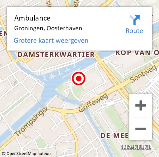 Locatie op kaart van de 112 melding: Ambulance Groningen, Oosterhaven op 31 januari 2024 16:35