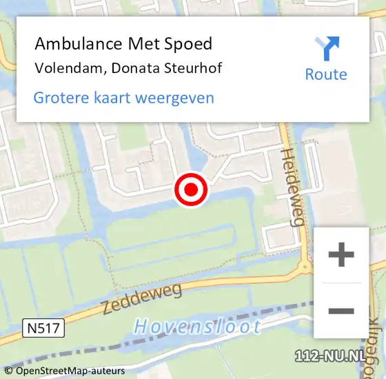 Locatie op kaart van de 112 melding: Ambulance Met Spoed Naar Volendam, Donata Steurhof op 31 januari 2024 17:47