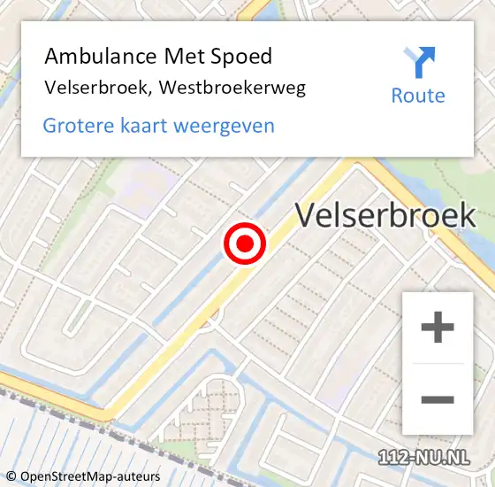 Locatie op kaart van de 112 melding: Ambulance Met Spoed Naar Velserbroek, Westbroekerweg op 31 januari 2024 18:10