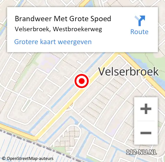 Locatie op kaart van de 112 melding: Brandweer Met Grote Spoed Naar Velserbroek, Westbroekerweg op 31 januari 2024 18:14