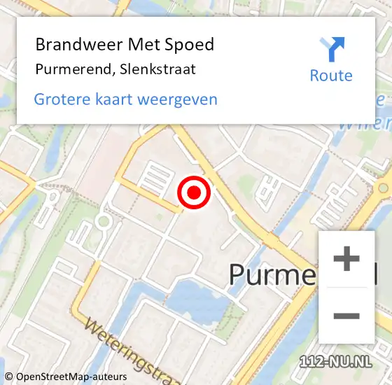 Locatie op kaart van de 112 melding: Brandweer Met Spoed Naar Purmerend, Slenkstraat op 31 januari 2024 18:17