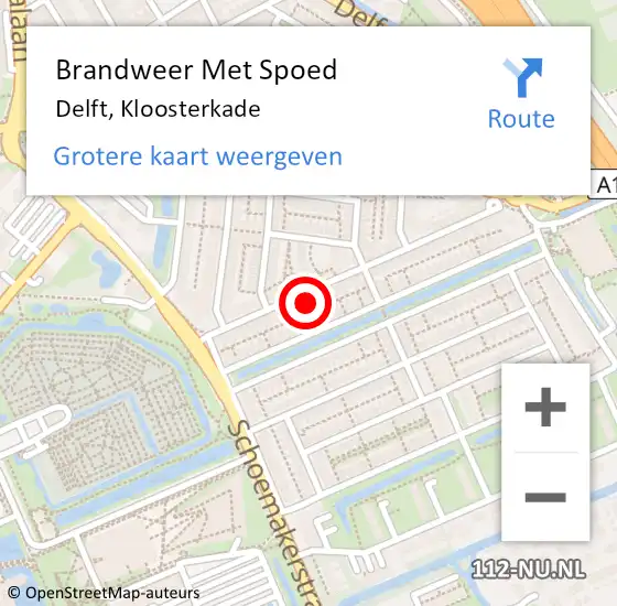 Locatie op kaart van de 112 melding: Brandweer Met Spoed Naar Delft, Kloosterkade op 31 januari 2024 18:58
