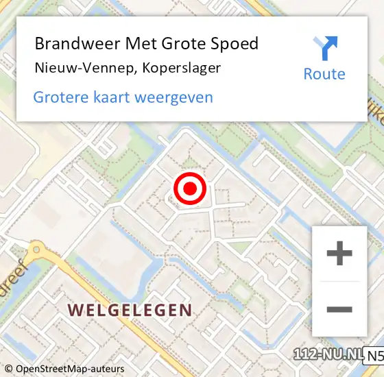 Locatie op kaart van de 112 melding: Brandweer Met Grote Spoed Naar Nieuw-Vennep, Koperslager op 31 januari 2024 19:04