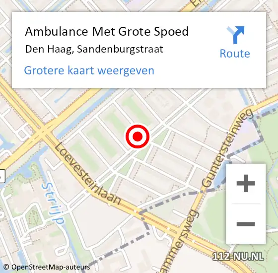 Locatie op kaart van de 112 melding: Ambulance Met Grote Spoed Naar Den Haag, Sandenburgstraat op 31 januari 2024 19:15