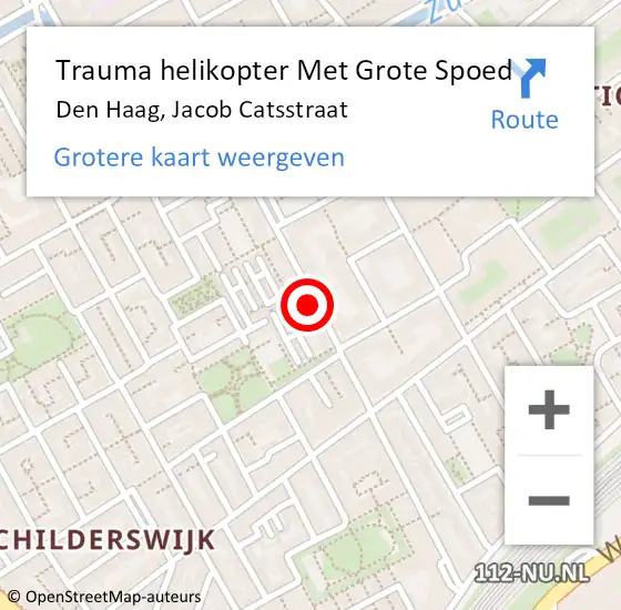 Locatie op kaart van de 112 melding: Trauma helikopter Met Grote Spoed Naar Den Haag, Jacob Catsstraat op 31 januari 2024 19:48